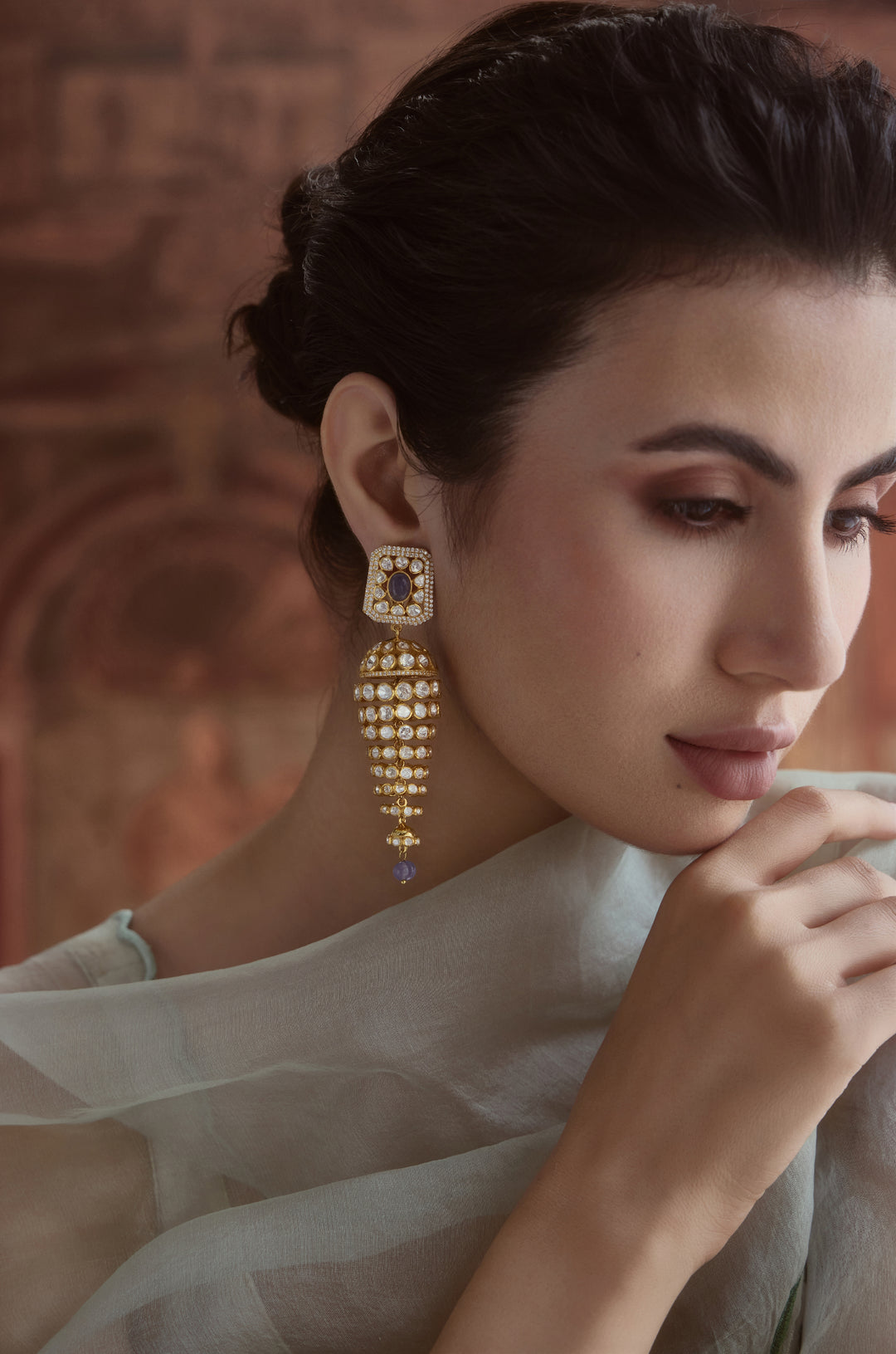 Naisha Fine Silver Polki Jhumka Earrings