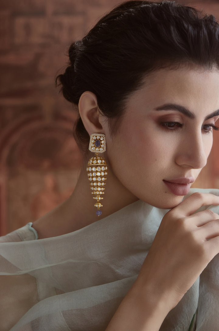 Naisha Fine Silver Polki Jhumka Earrings