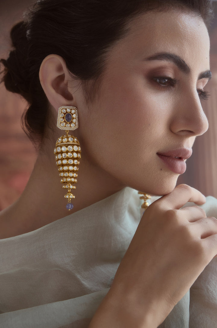 Naisha Fine Silver Polki Jhumka Earrings