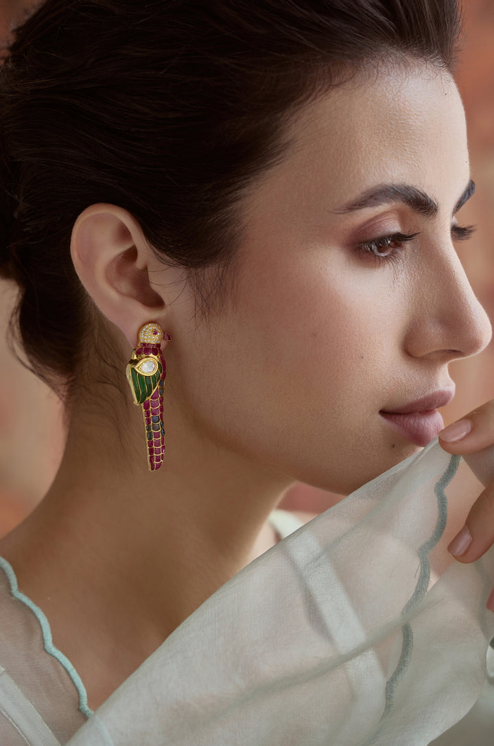 Mayurika Fine Silver Parrot Earrings