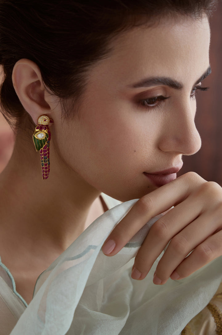Mayurika Fine Silver Parrot Earrings