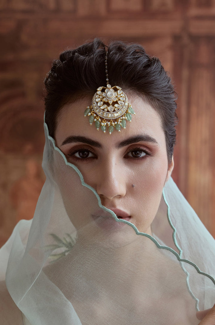 Mahnoor Mint Silver Polki Maangtikka