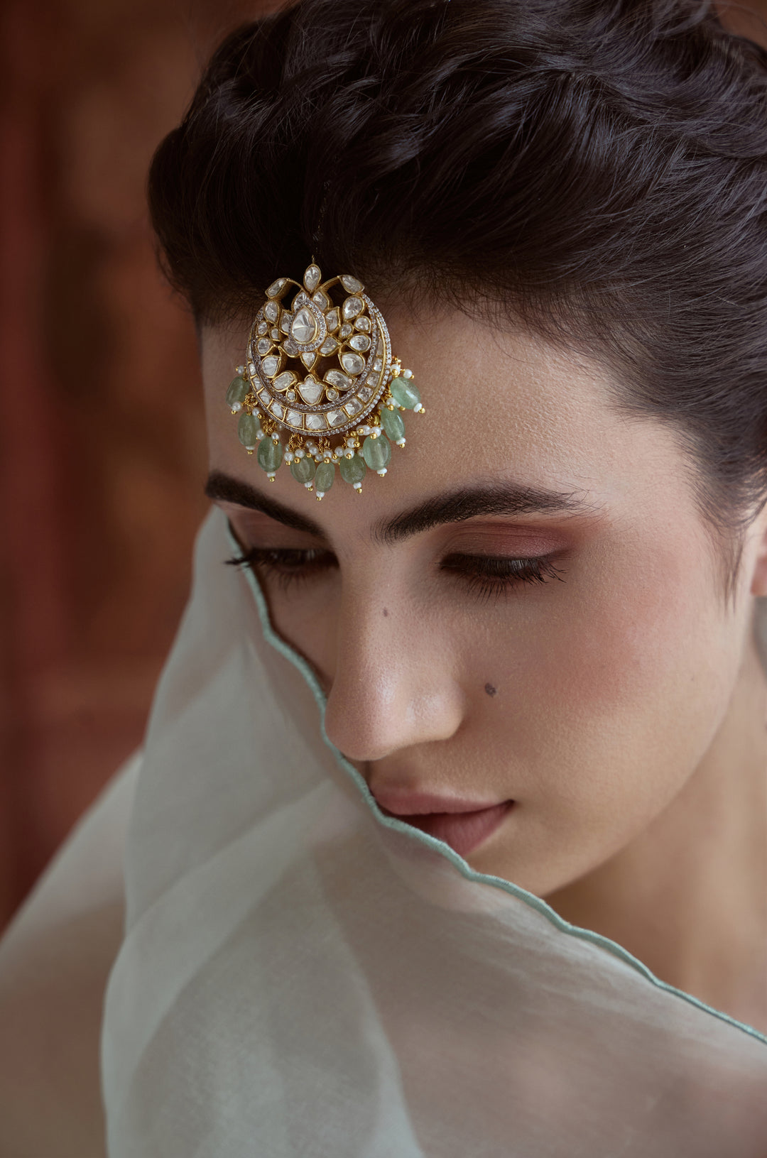 Mahnoor Mint Silver Polki Maangtikka