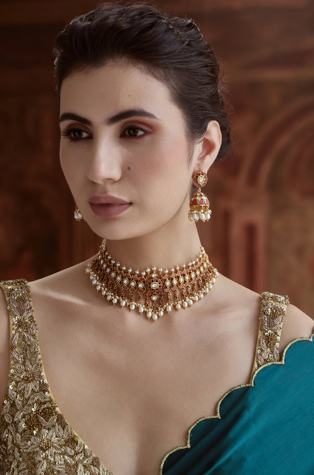 Firdaus Pink Silver Necklace Set