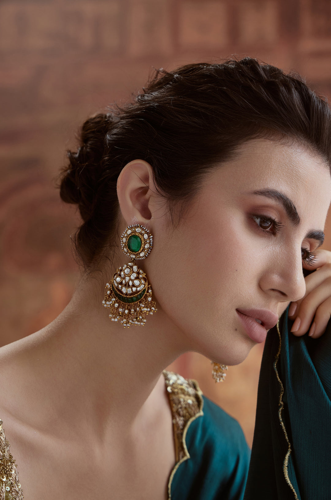 Arunima Green Silver Polki Earrings