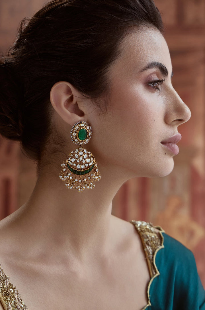 Arunima Green Silver Polki Earrings