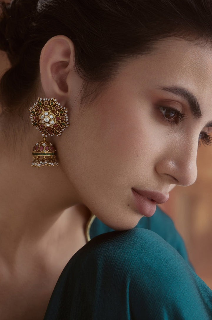 Heather Fine Silver Polki Jhumka Earrings