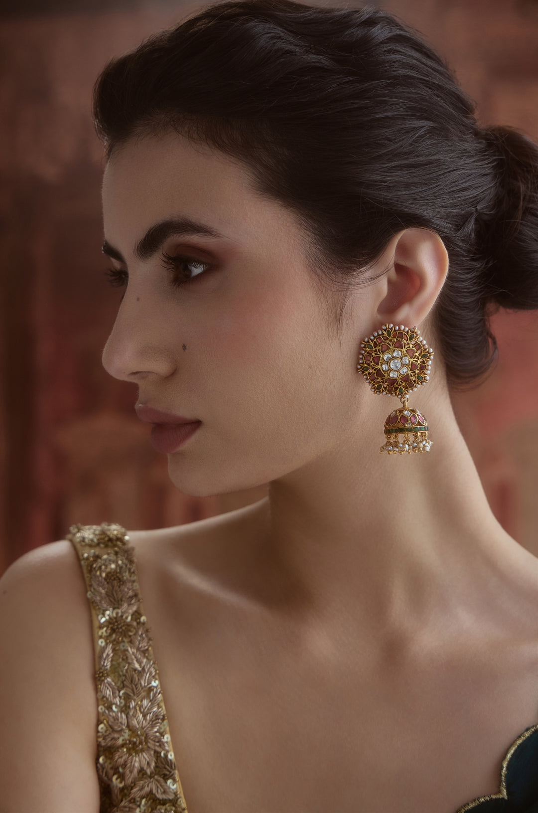 Heather Fine Silver Polki Jhumka Earrings