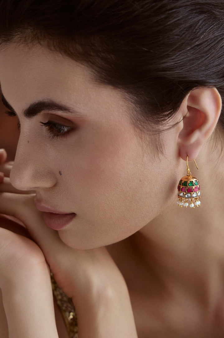 Gulnaar Fine Silver Meenakari Jhumki Earrings