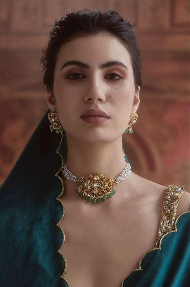 Sachi Green Silver Necklace Set