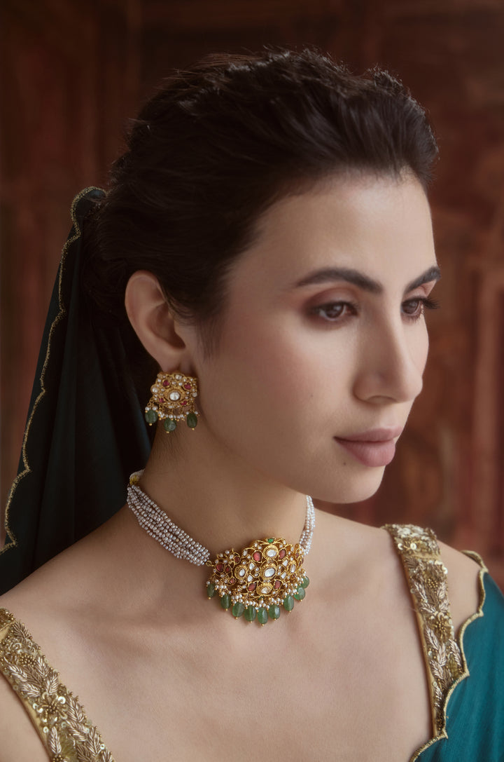 Sachi Green Silver Necklace Set