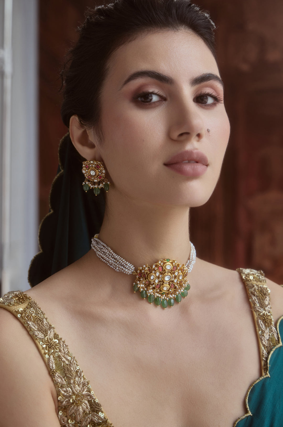 Sachi Green Silver Necklace Set