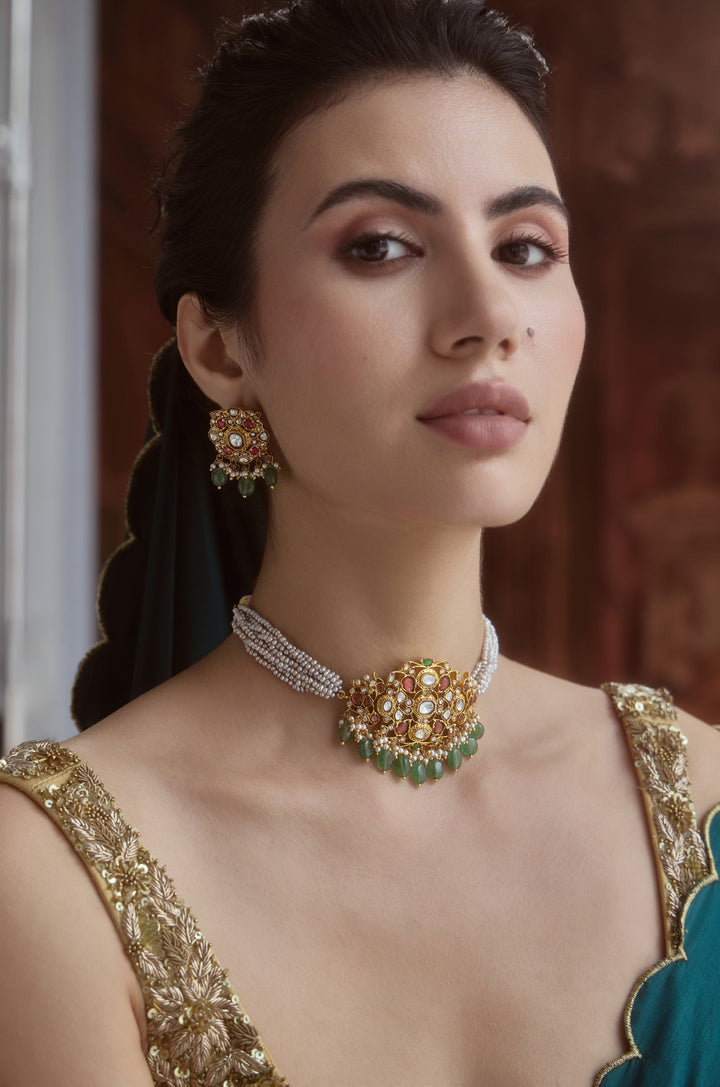 Sachi Green Silver Necklace Set
