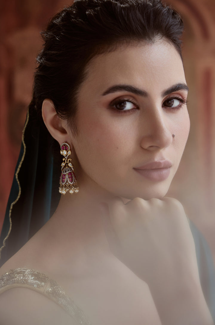 Melrose Pink Polki Jhumka Earrings