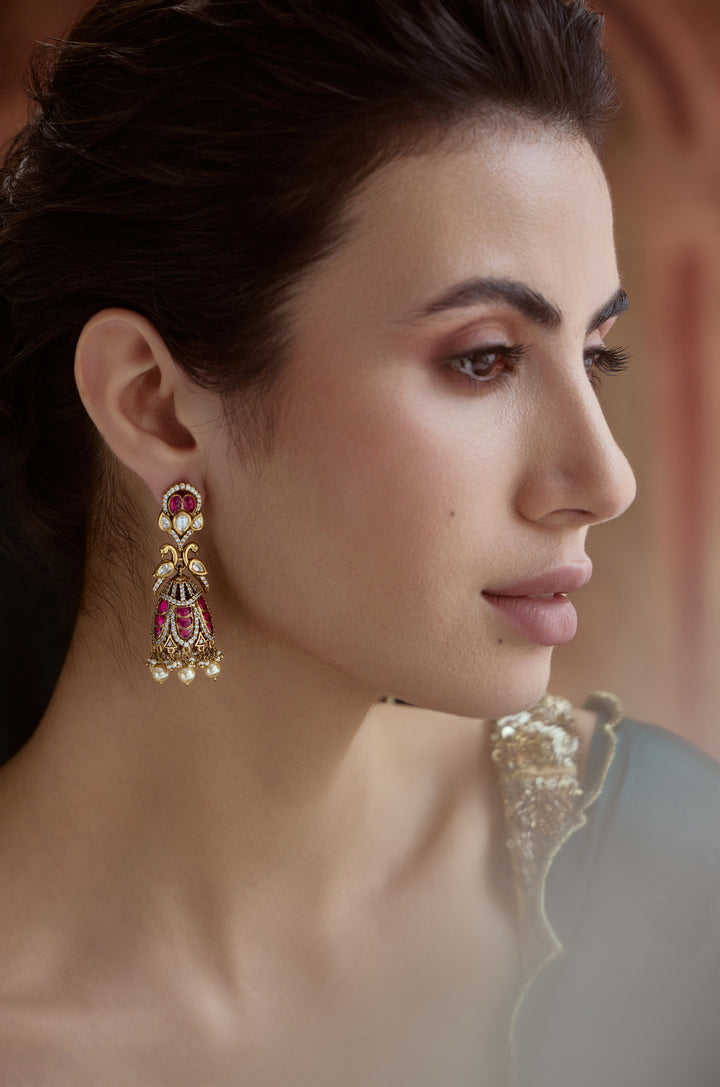 Melrose Pink Polki Jhumka Earrings