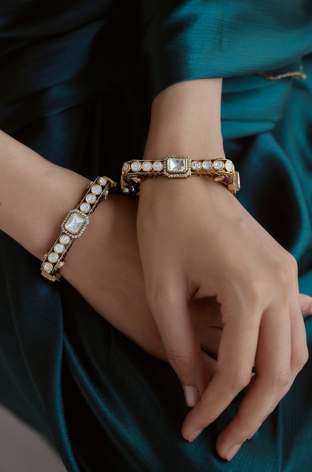 Urvisha Ruby Polki Statement Bangles - Set of 2