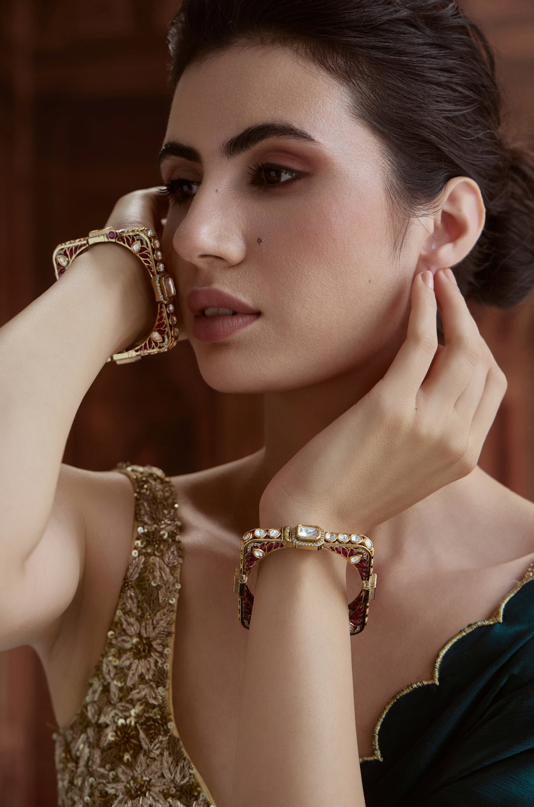 Urvisha Ruby Polki Statement Bangles - Set of 2
