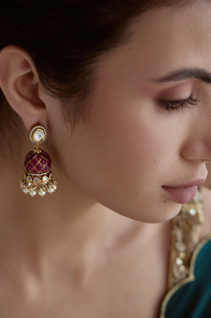 Gullika Pink Jhumka Earrings
