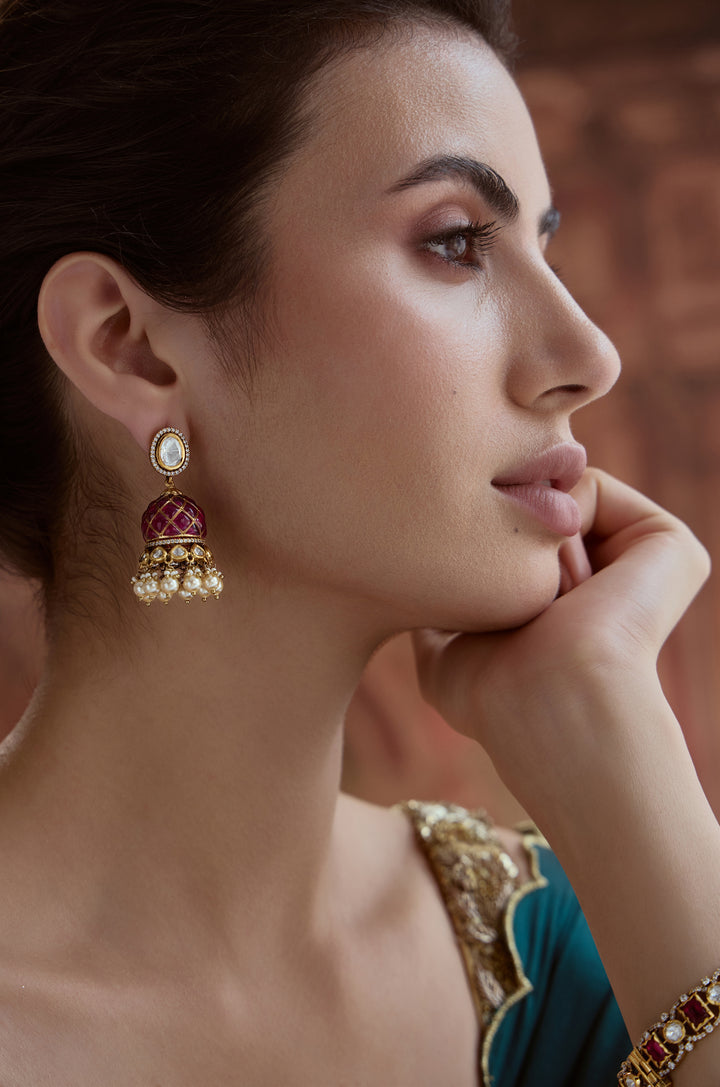 Gullika Pink Jhumka Earrings