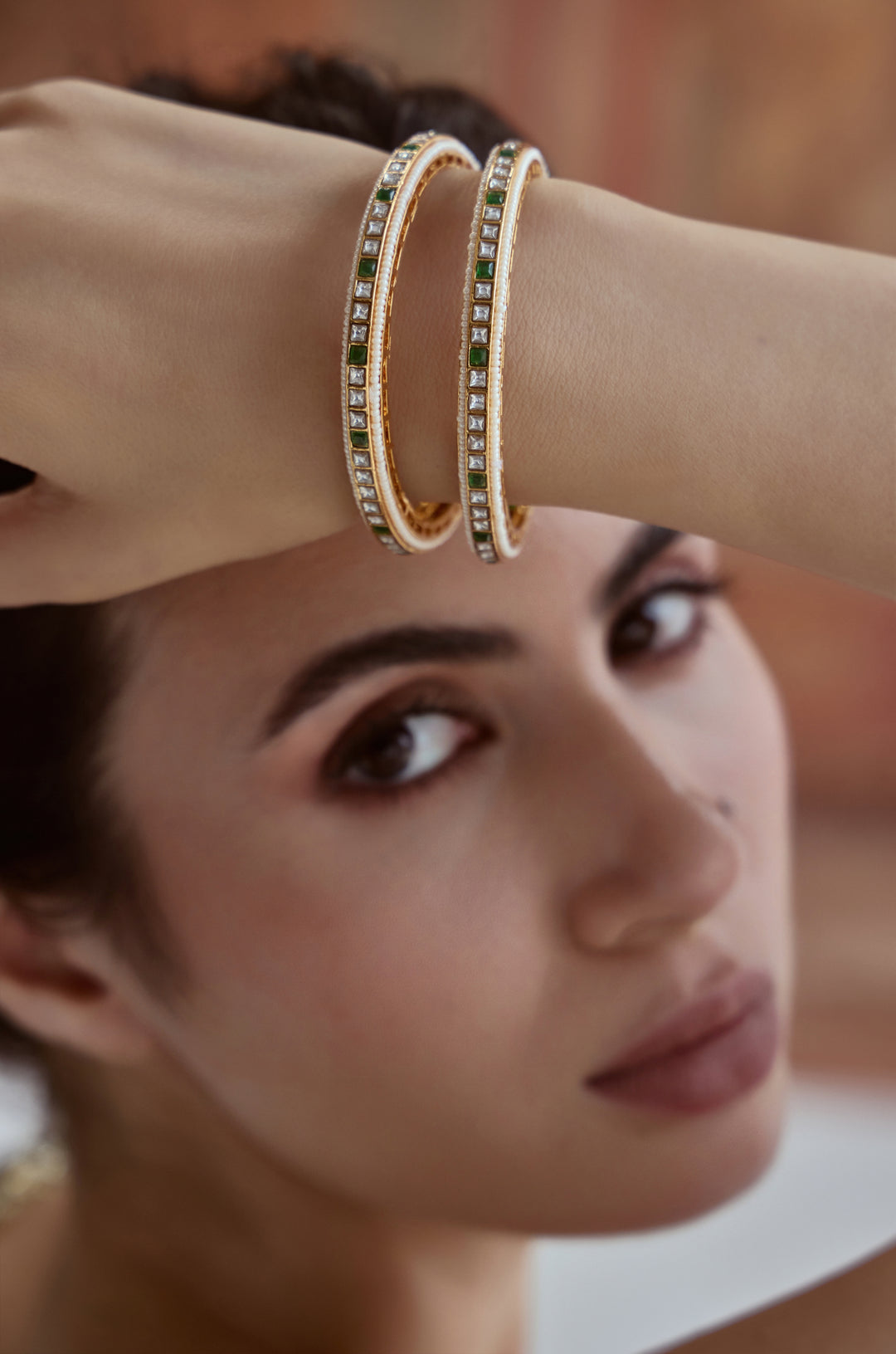Nayab Green Kundan Bangles - Set of 2