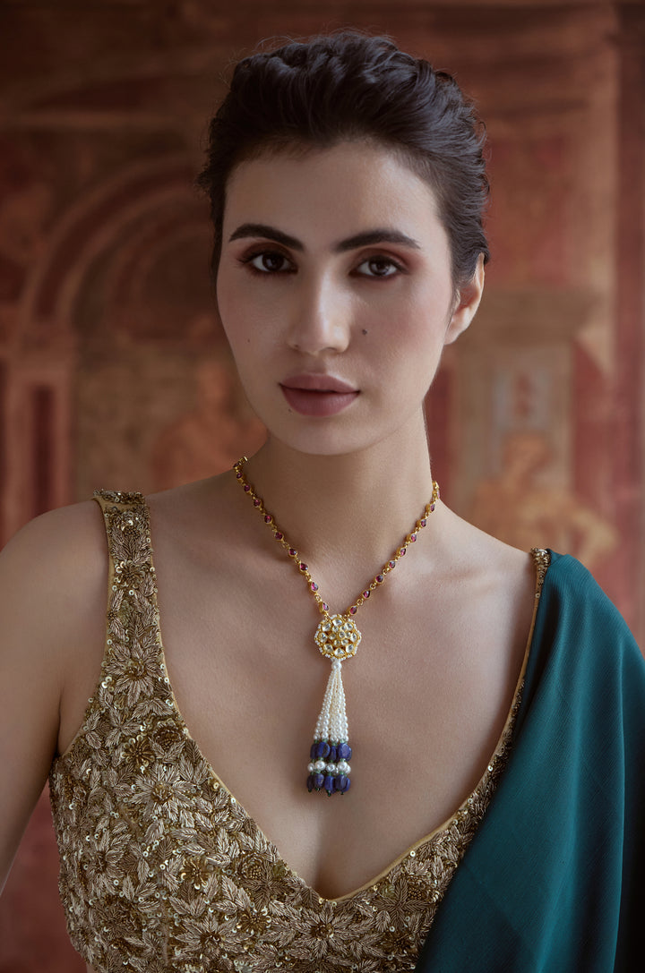Sahar Kundan Tassel Pendant Necklace