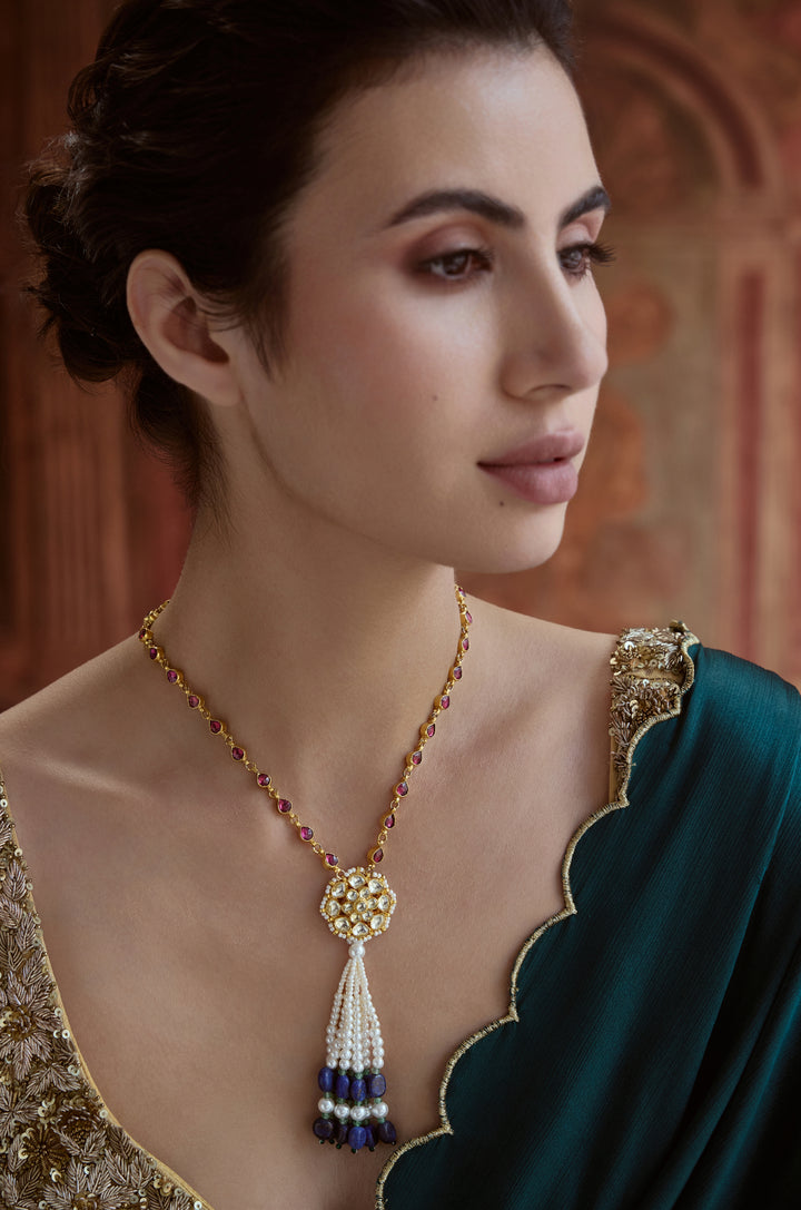 Sahar Kundan Tassel Pendant Necklace