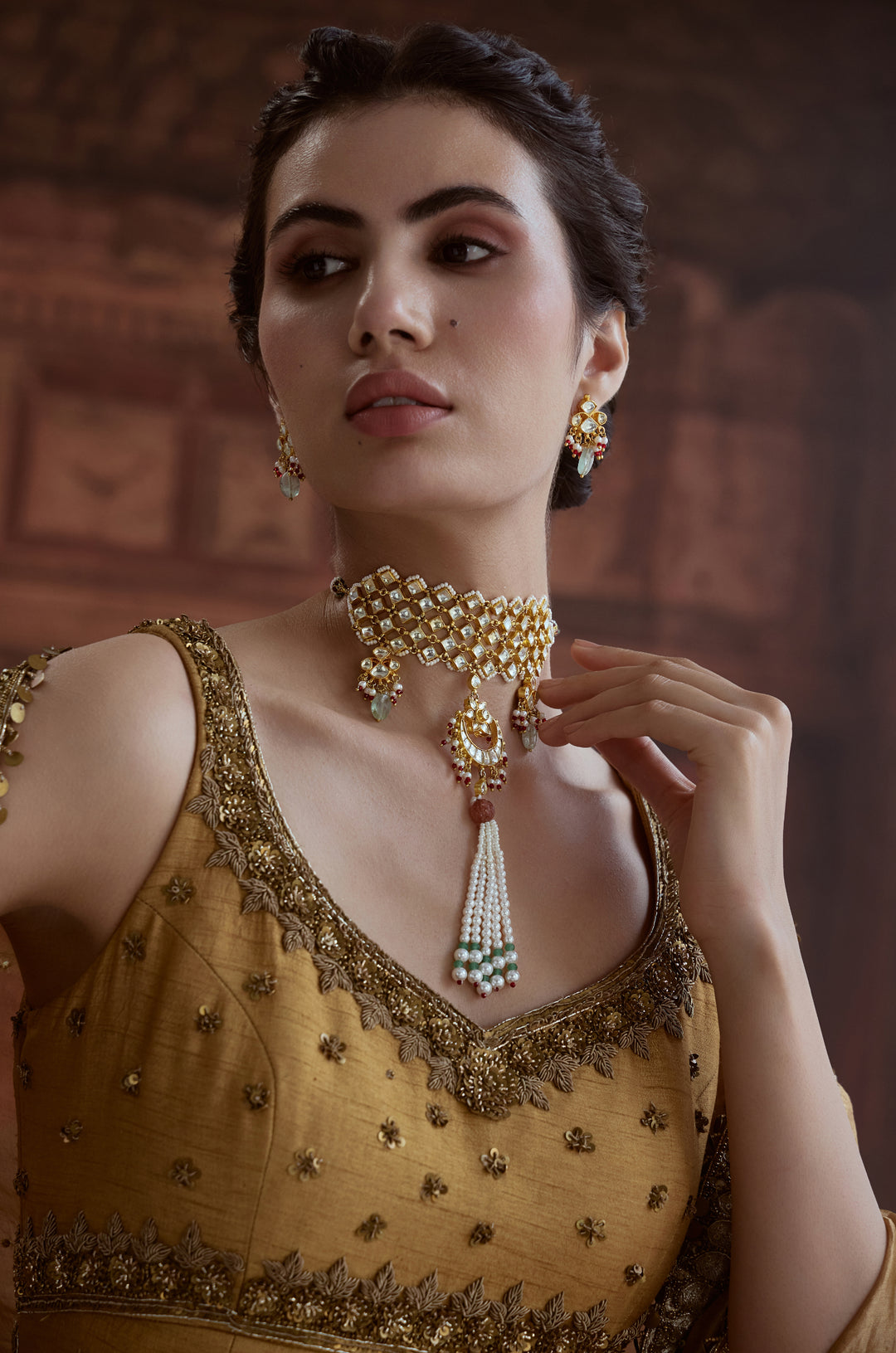 Mahveen Pearl Kundan Necklace Set