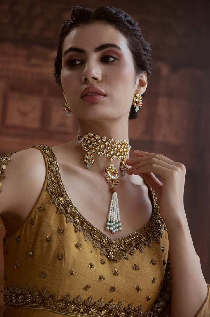 Mahveen Pearl Kundan Necklace Set