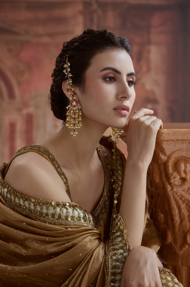 Reet Pink Kundan And Pearls Earrings