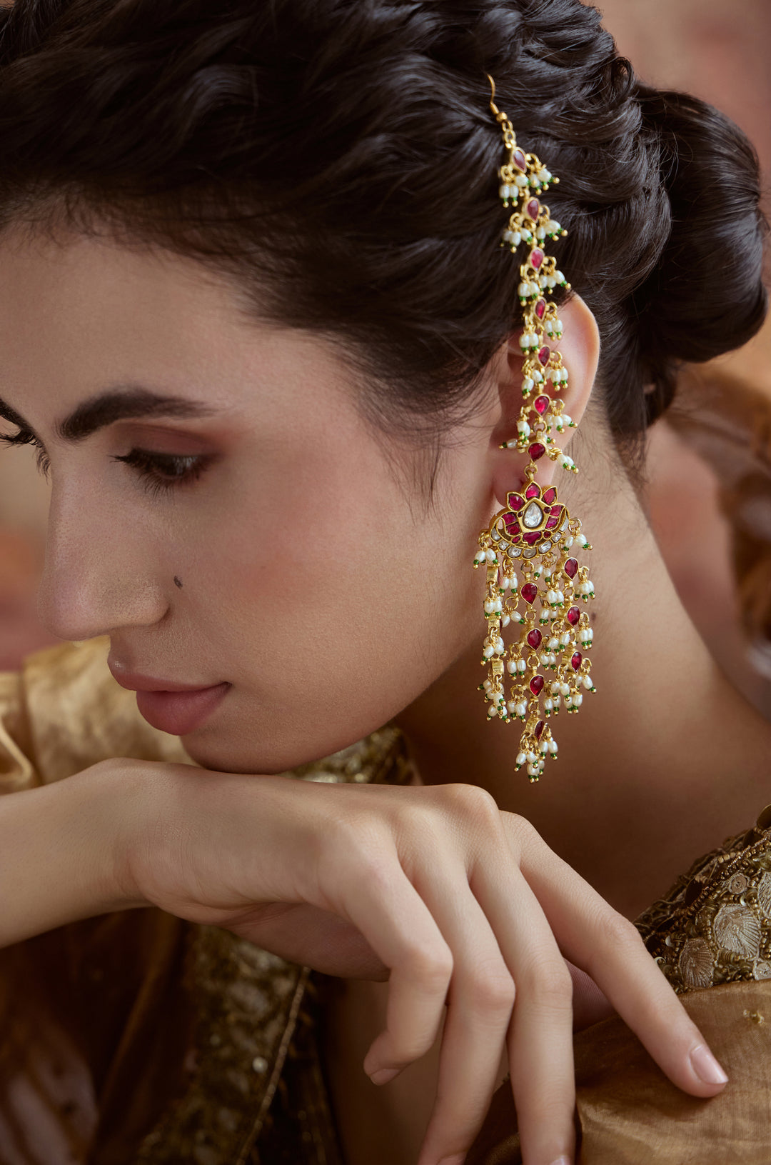Reet Pink Kundan And Pearls Earrings
