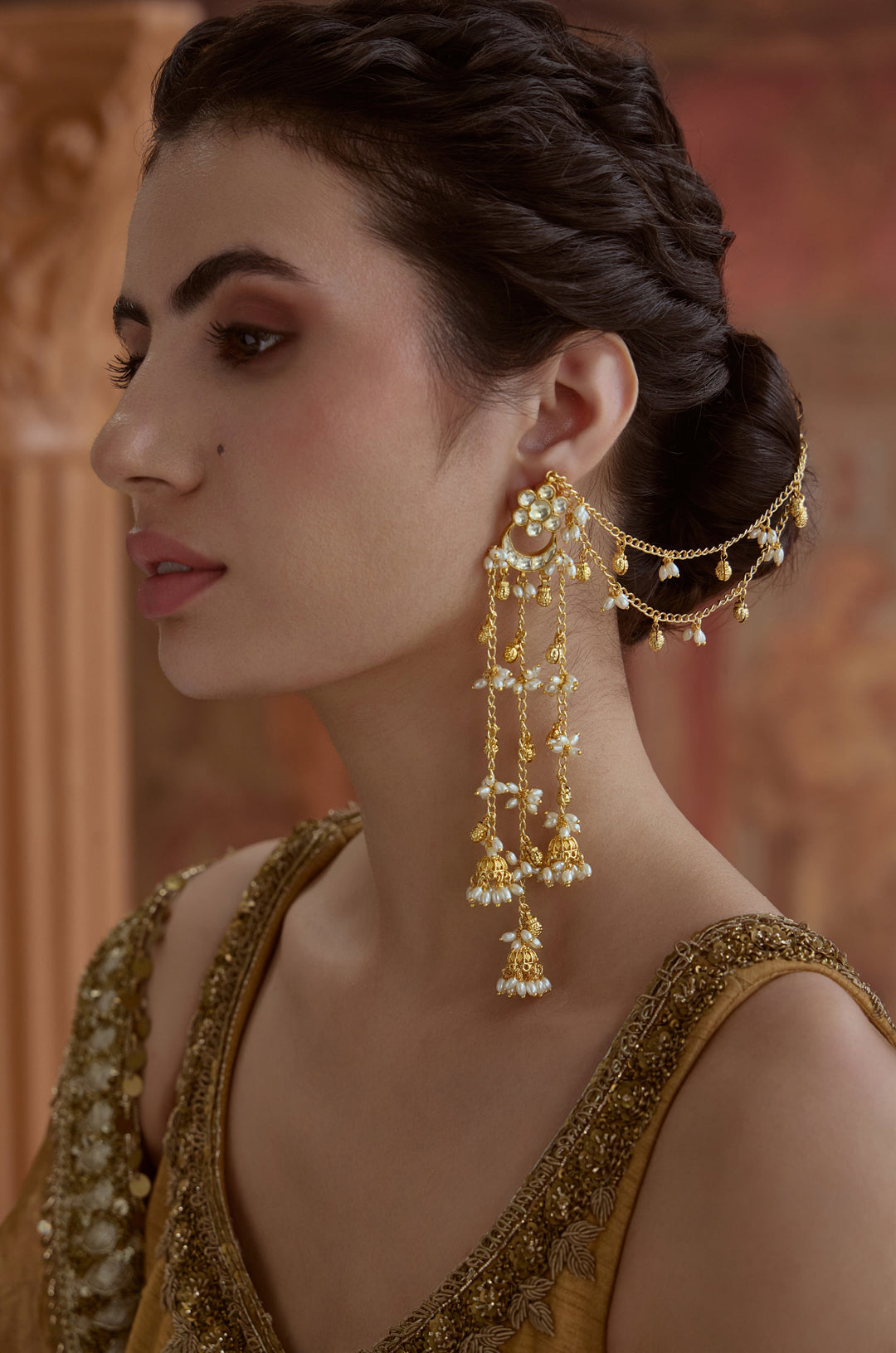 Anna Kundan Kaan Chain Earrings