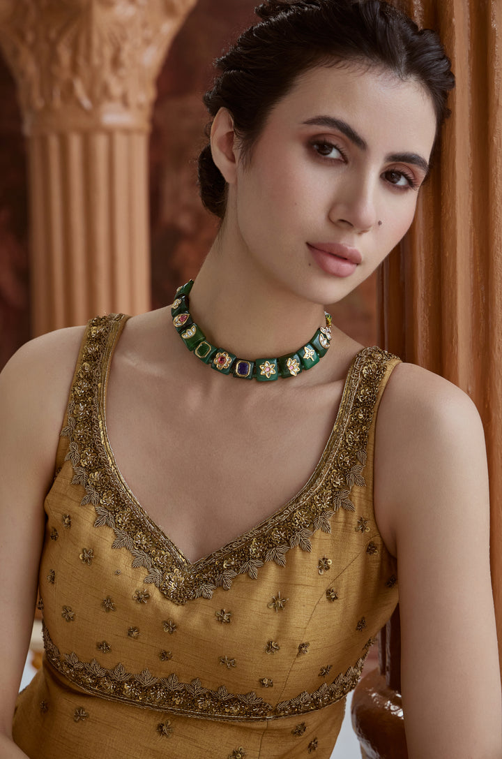 Rukhsar Green Kundan Necklace