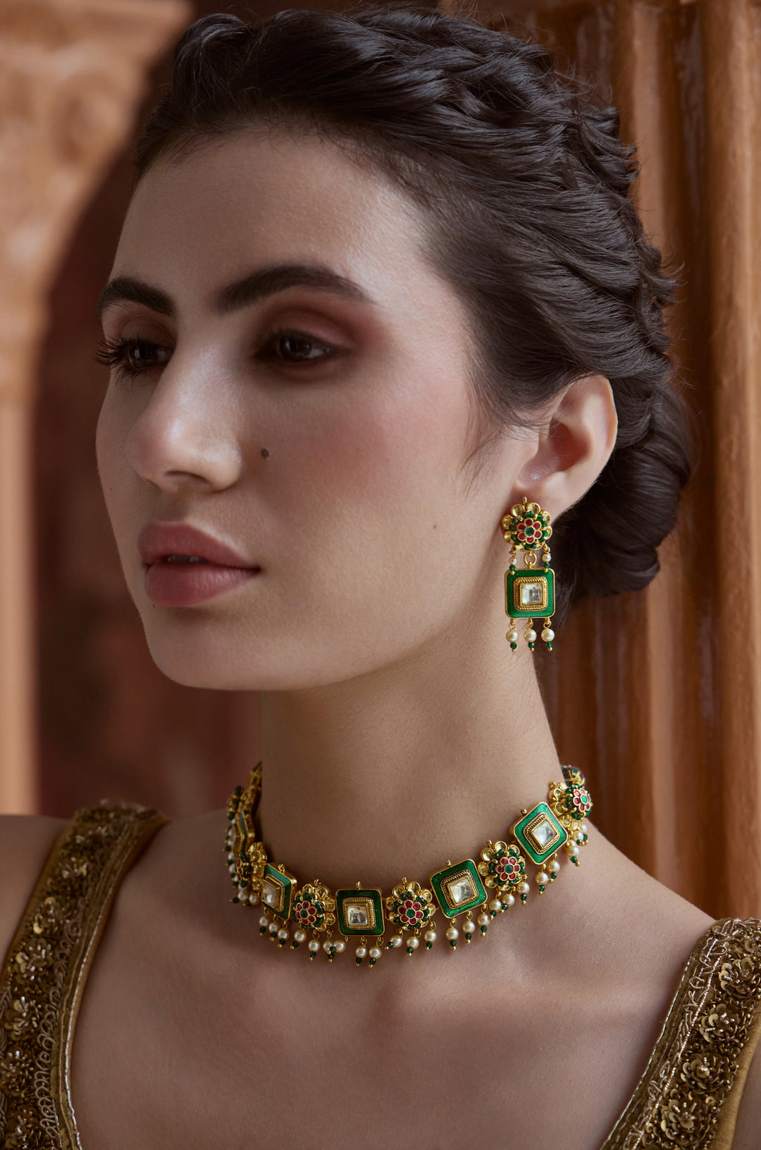Chaaya Green Polki Necklace Set