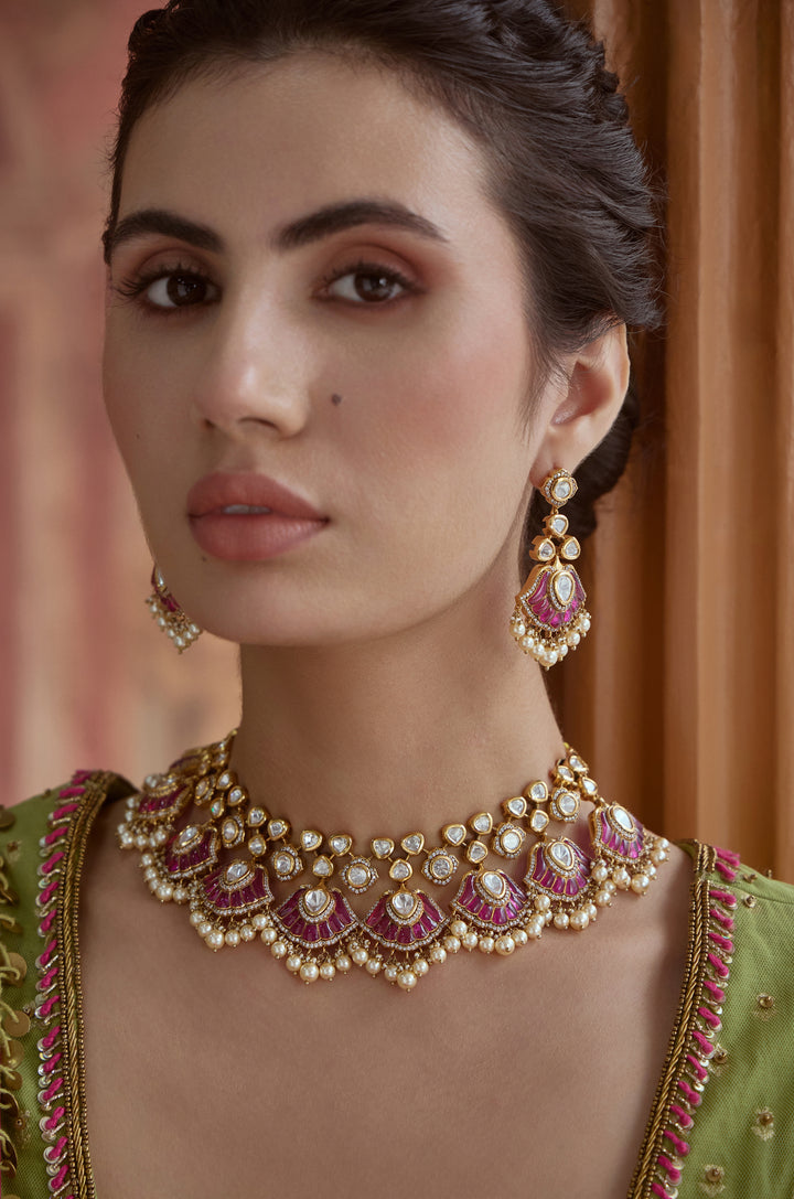 Sheba Pink Polki Necklace Set