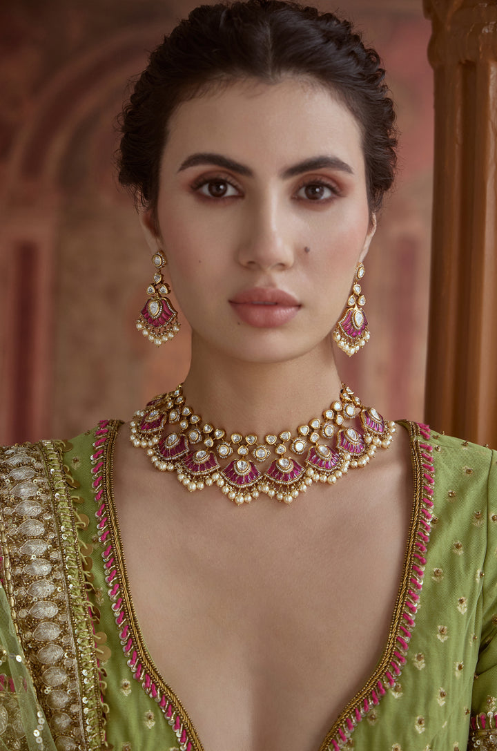 Sheba Pink Polki Necklace Set