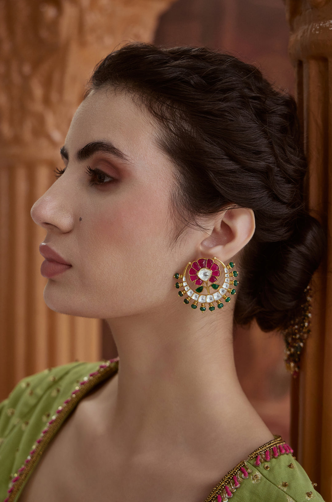 Emaray Pink Kundan Earrings