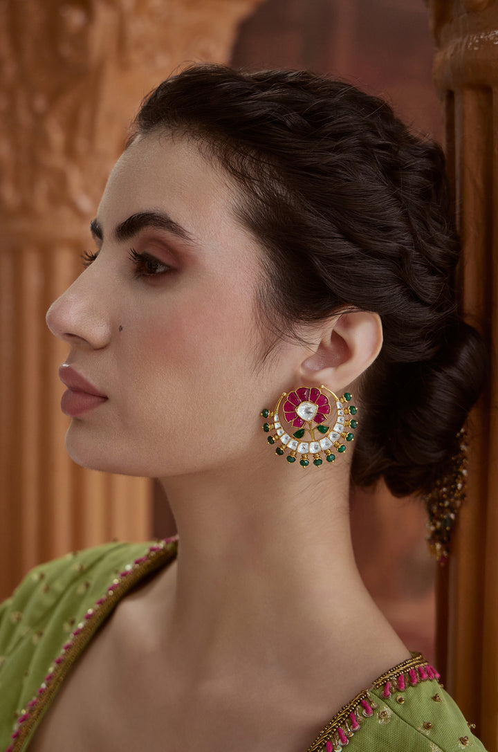 Emaray Pink Kundan Earrings