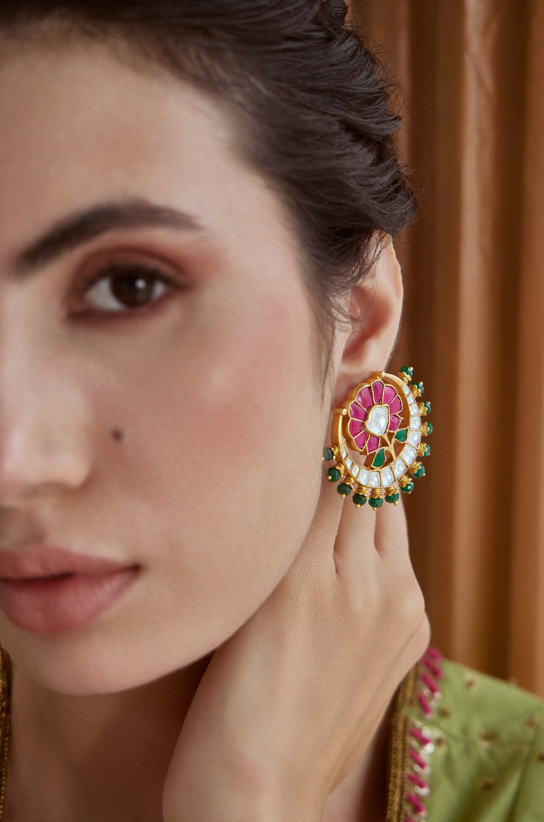 Emaray Pink Kundan Earrings
