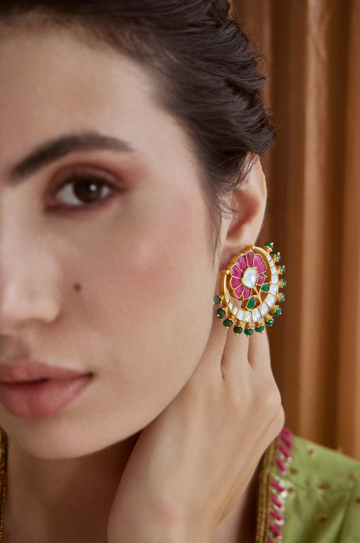 Emaray Pink Kundan Earrings