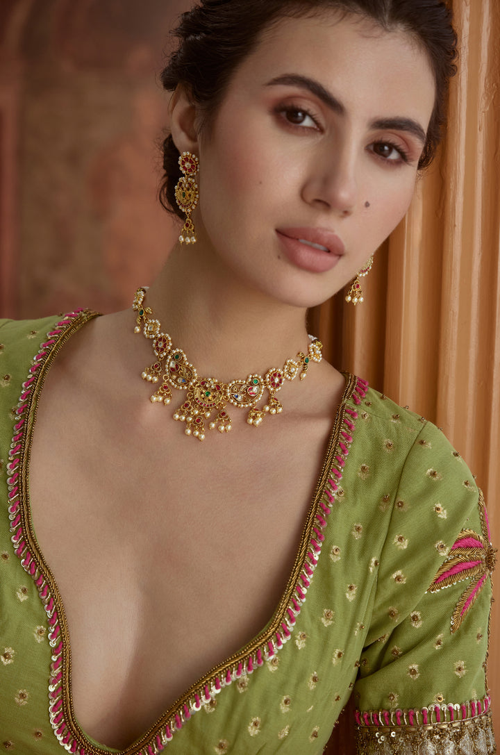 Zarmina Red Kundan Necklace Set