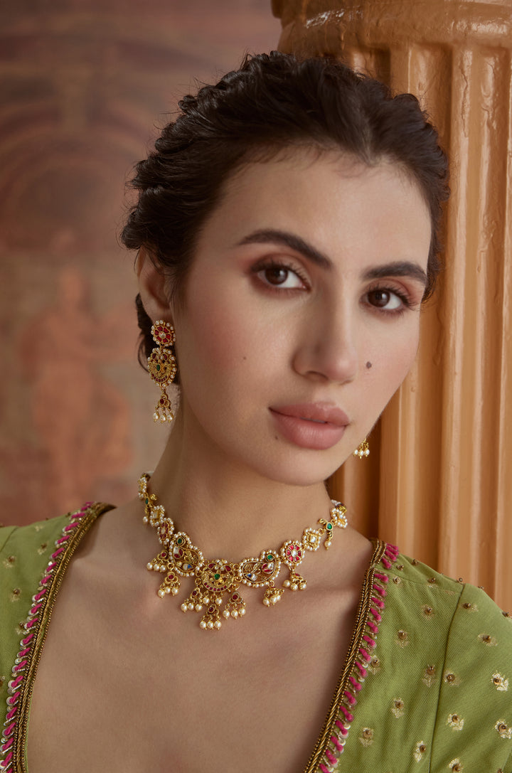 Zarmina Red Kundan Necklace Set
