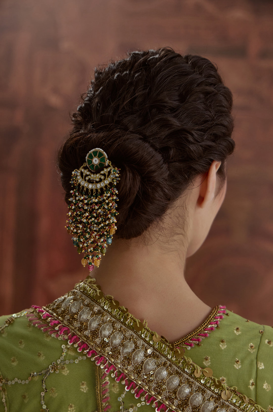 Saba Green Kundan Braid Pin