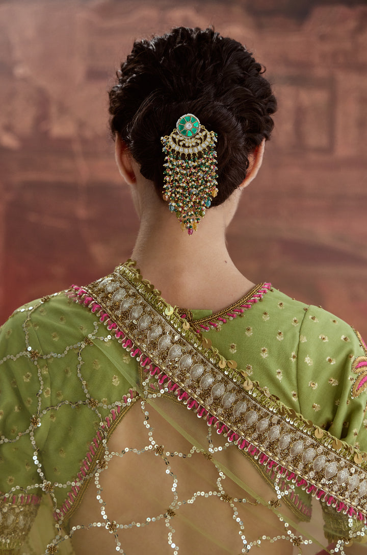 Saba Green Kundan Braid Pin