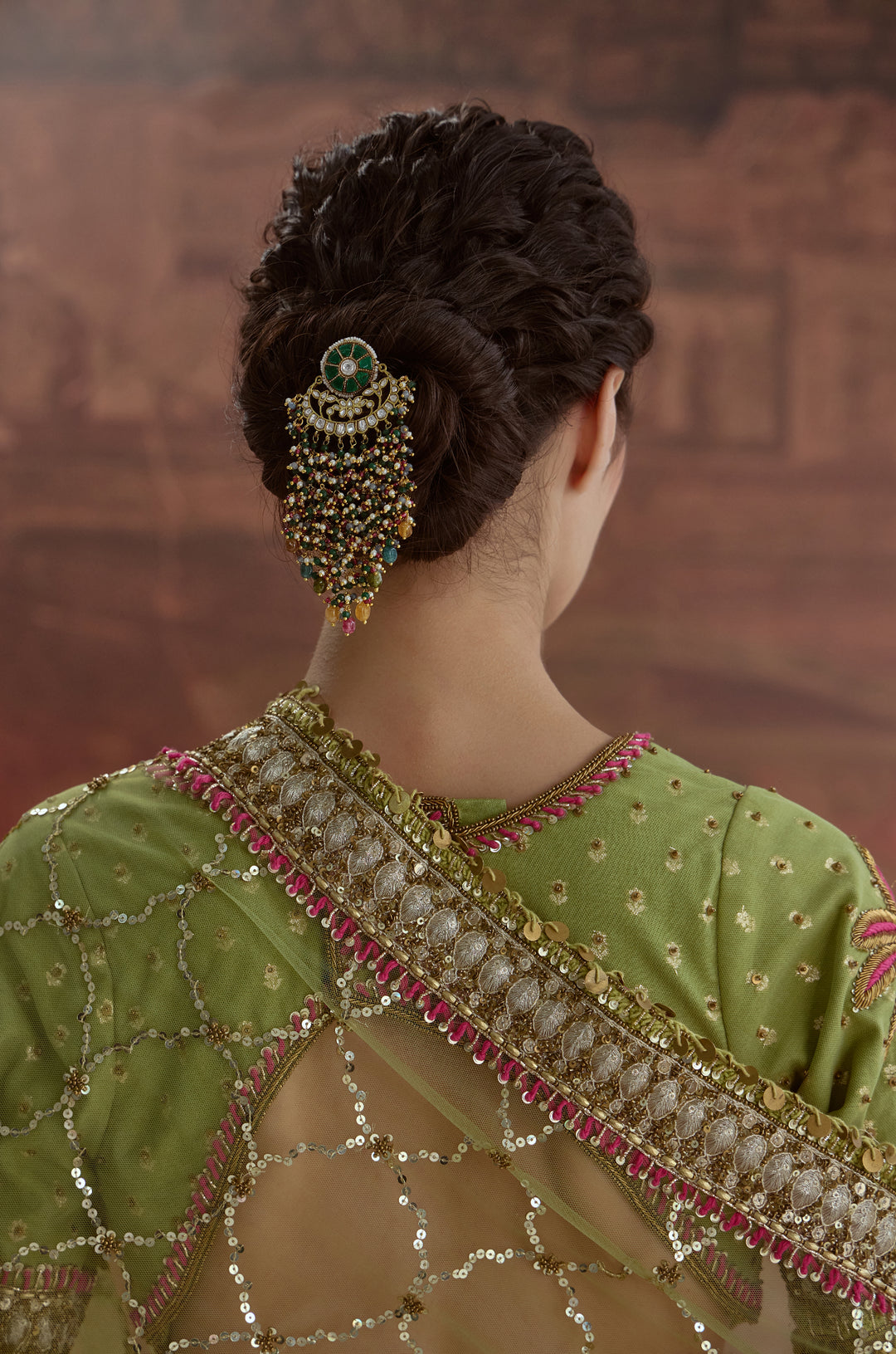 Saba Green Kundan Braid Pin
