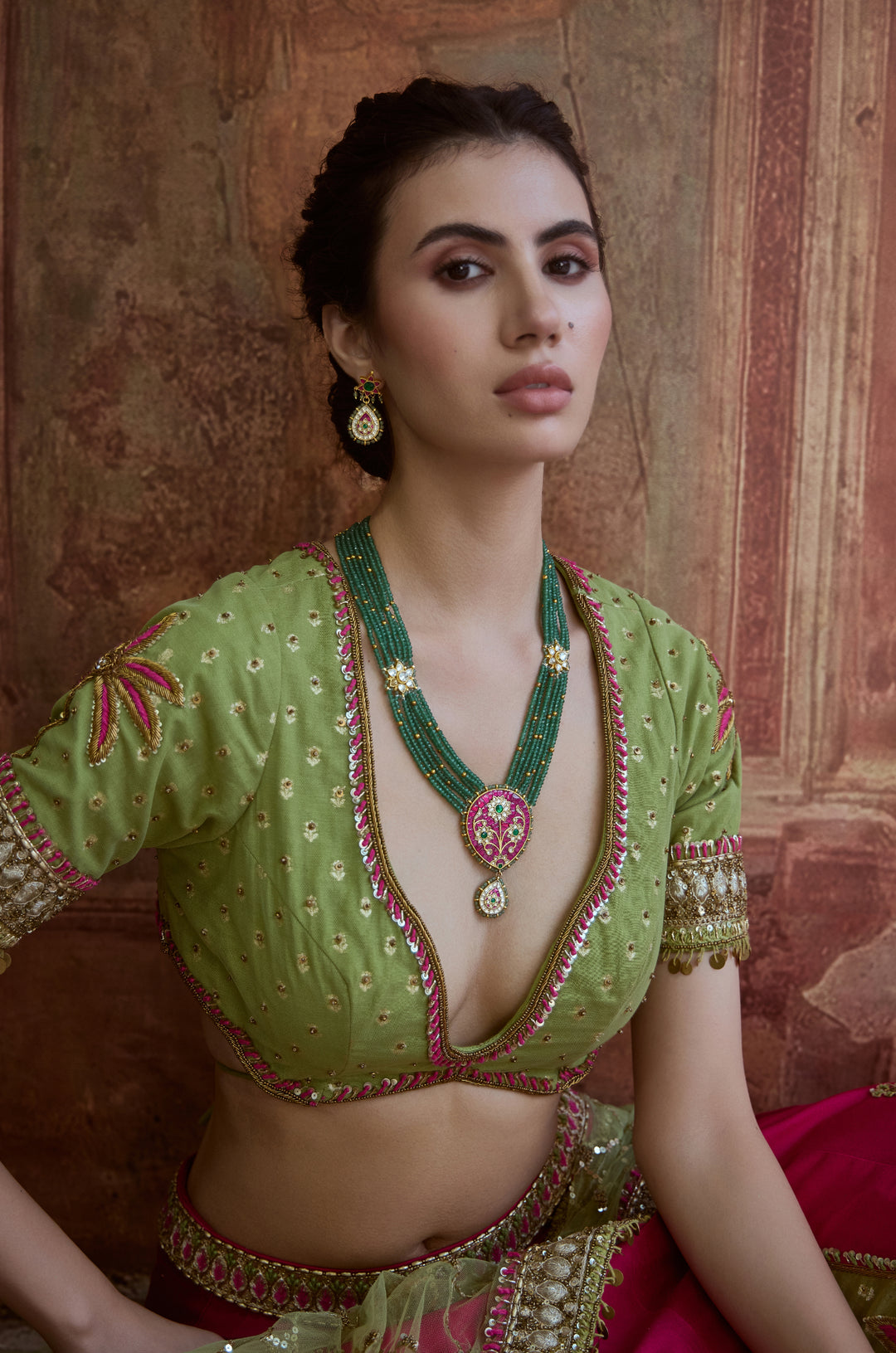 Mehera Green Kundan Necklace Set