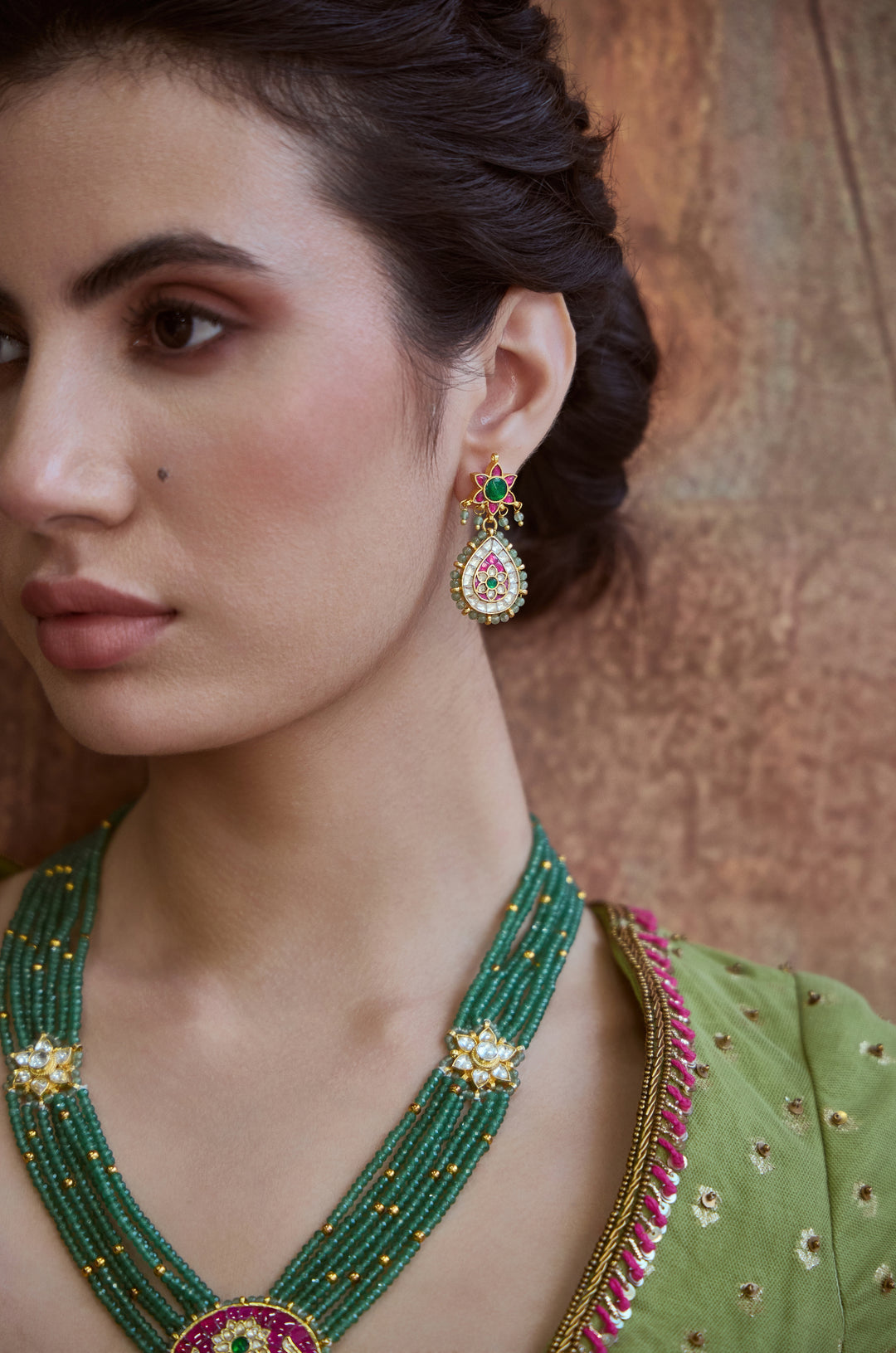 Mehera Green Kundan Necklace Set