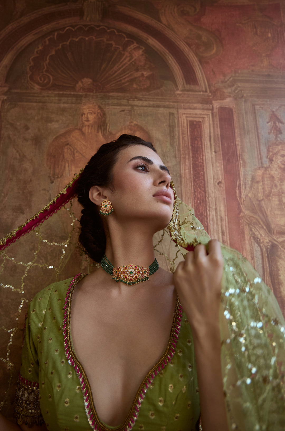 Inaya Green Kundan Necklace Set