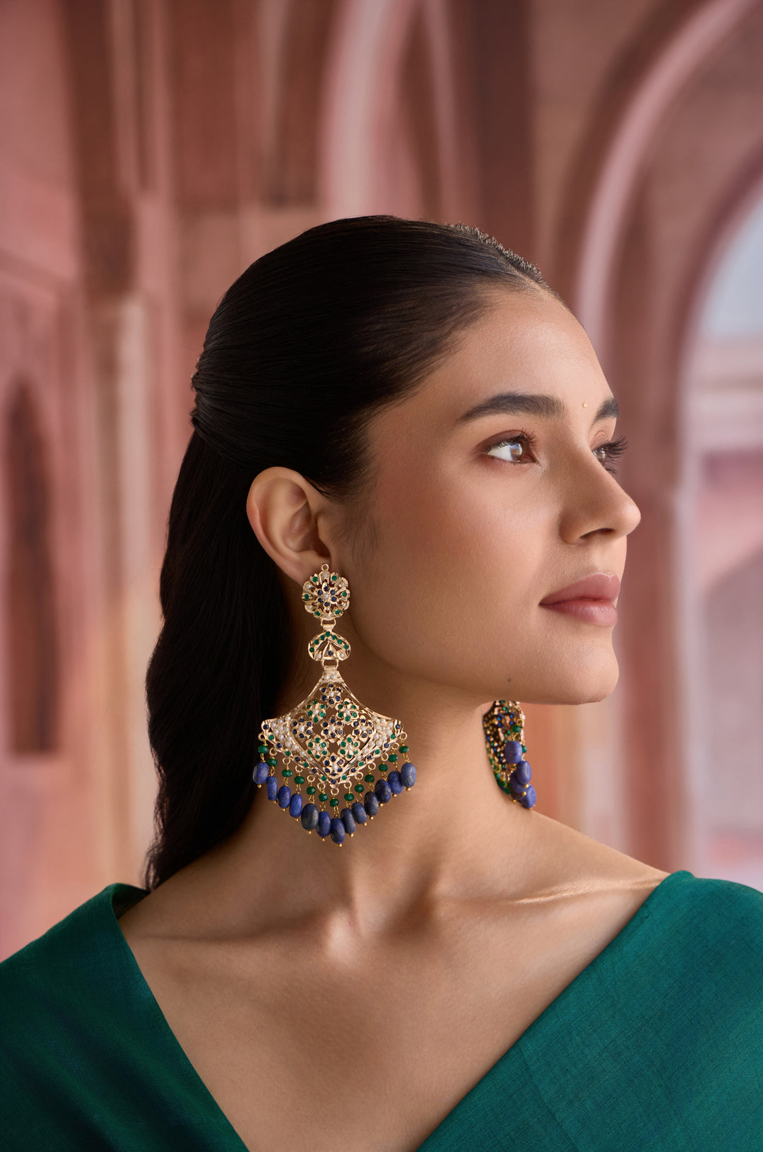 Yadhvi Blue Jadau Chandbali Earrings