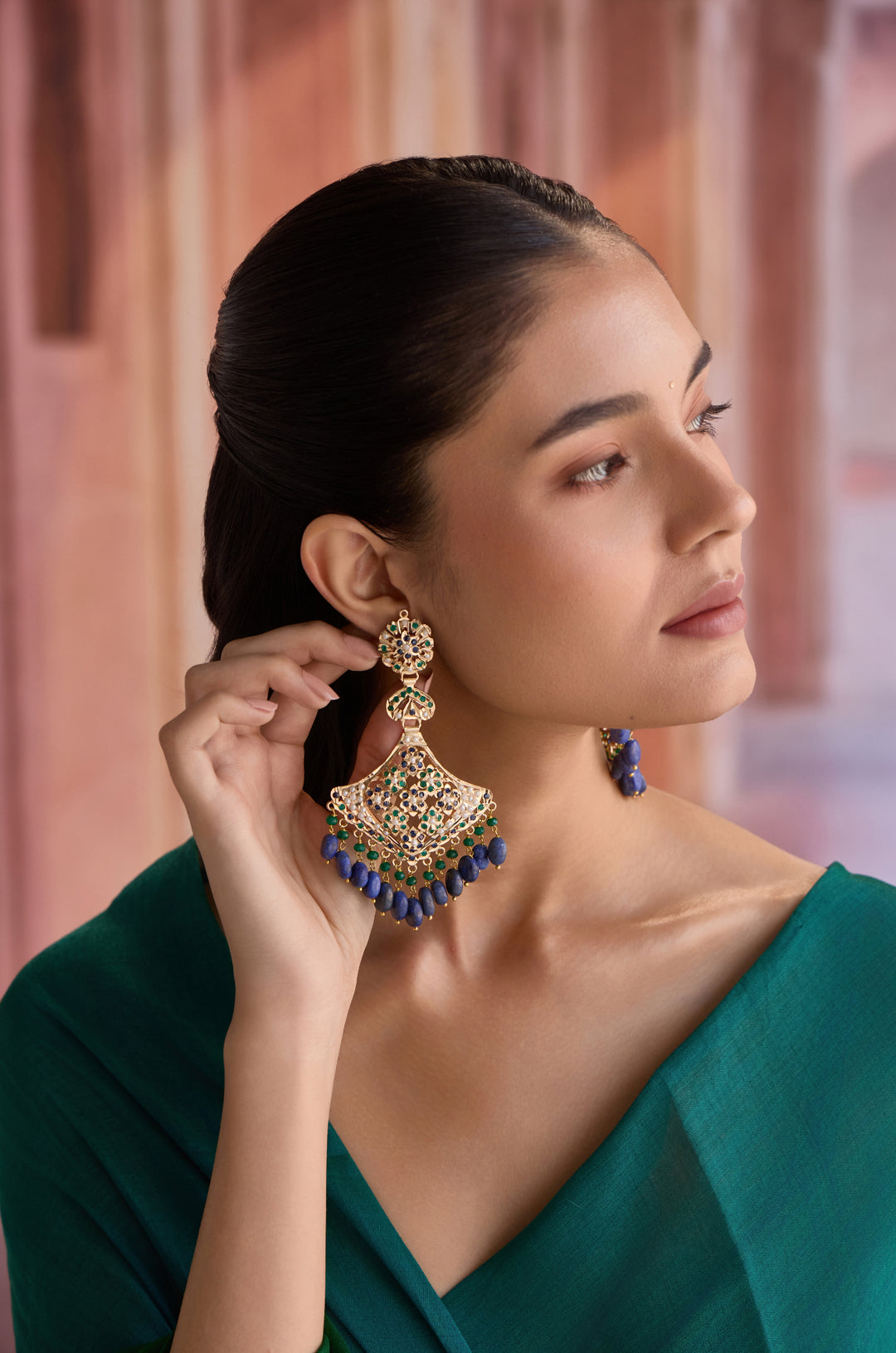 Yadhvi Blue Jadau Chandbali Earrings