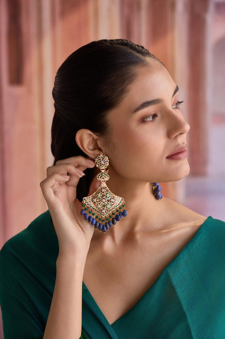 Yadhvi Blue Jadau Chandbali Earrings